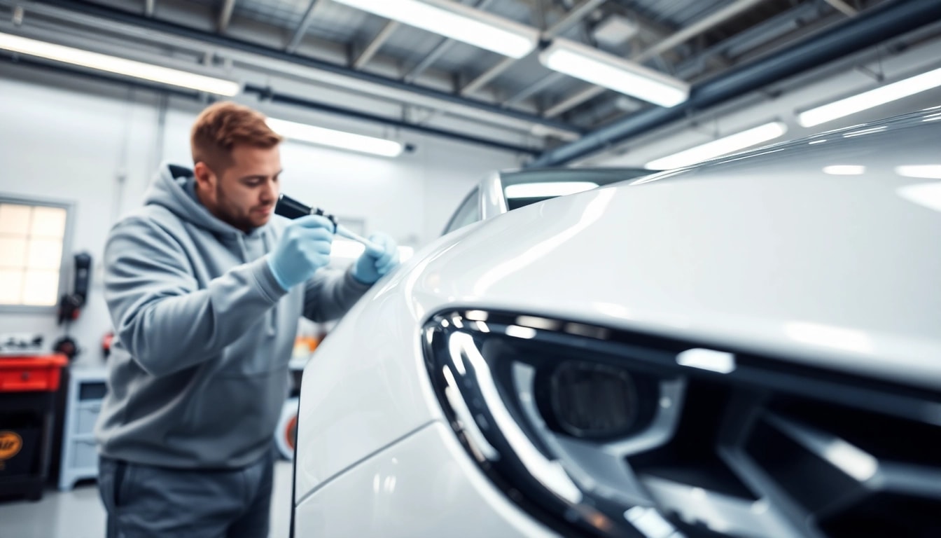 Apply PPF winter road salt protection to a car depicting professional automotive detailing.