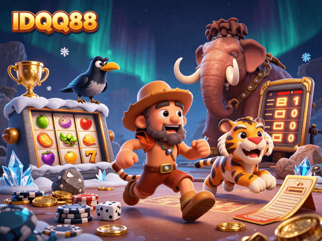 Experience exciting wins at IDQQ88 casino featuring dynamic 3D caveman and slots with vibrant graphics.