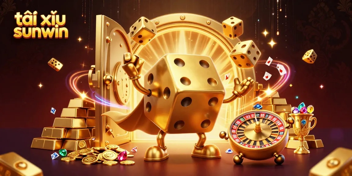 Experience exciting gameplay at tài xỉu sunwin with a lively scene of golden dice and thrilling gambling elements.