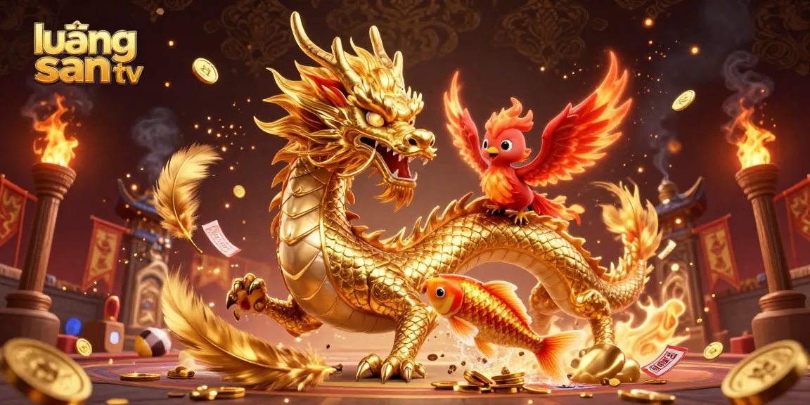 Enjoy thrilling bets and live sports with lương sơn tv, featuring a dynamic dragon and phoenix in action!
