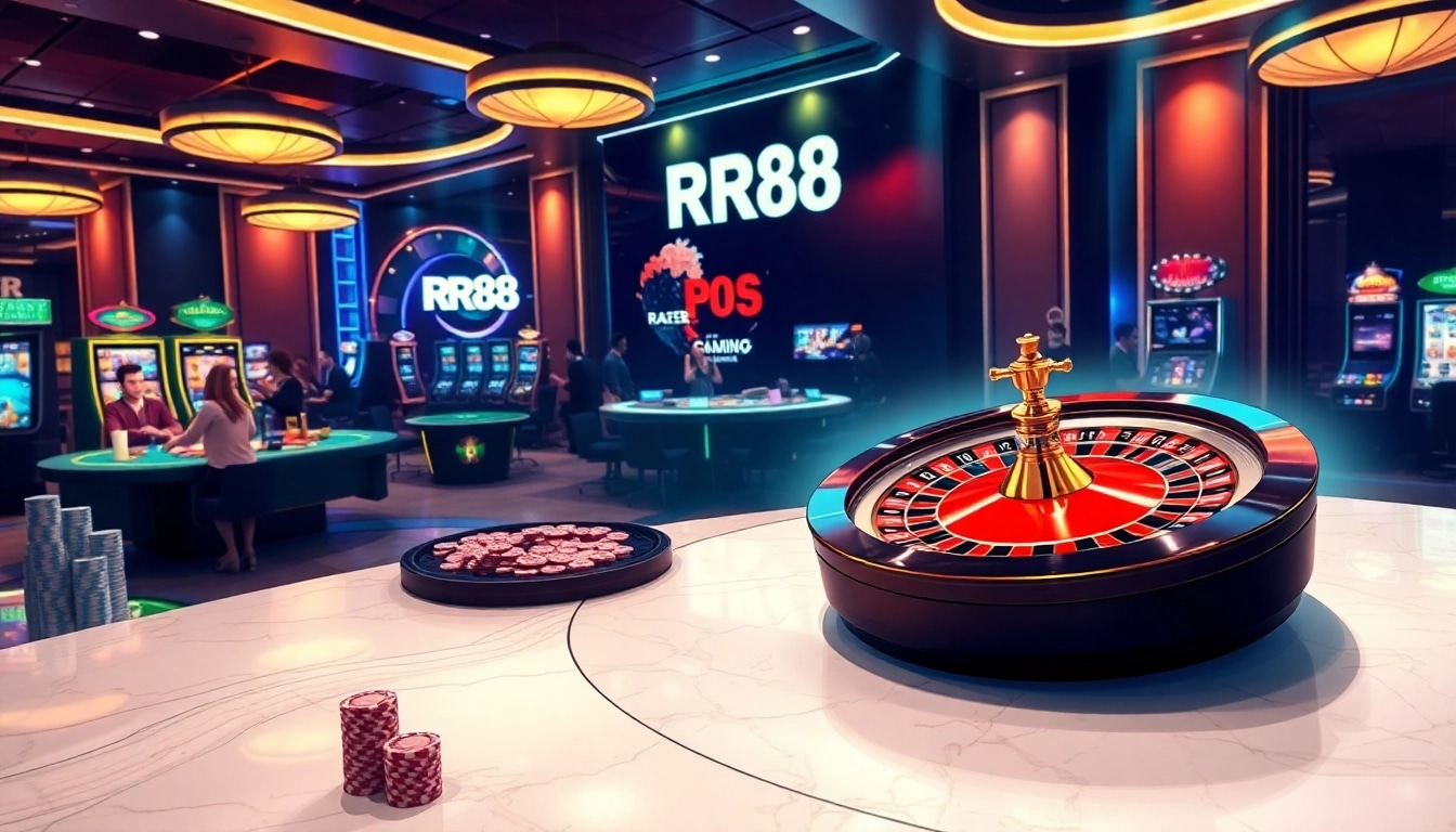 RR88 online casino atmosphere with players enjoying roulette and card games.