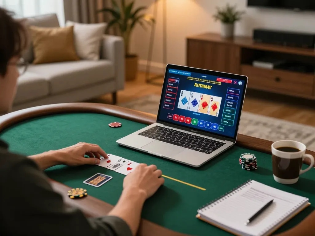 Enjoying an exciting rik vip online poker game on a cozy laptop setup