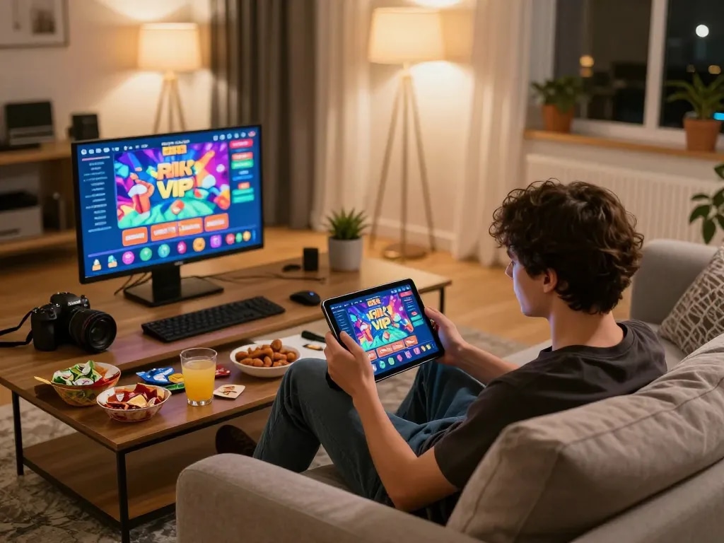 Engaging in online gaming with the rik vip casino app in a cozy home environment