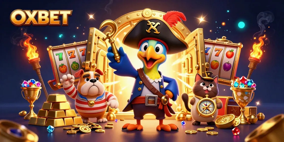 Experience OXBET's thrilling 3D casino adventure with a pirate captain commanding treasure and slot symbols.