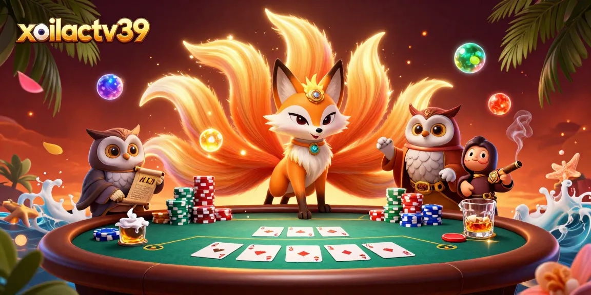 Experience thrilling poker action with xoilactv39's colorful spirit scene filled with chips and cards.
