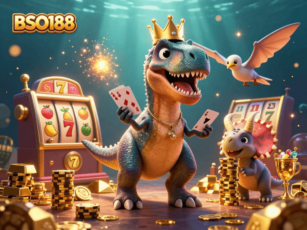 Experience thrilling gaming at BSO188 with vibrant 3D illustration of casino fun and excitement.