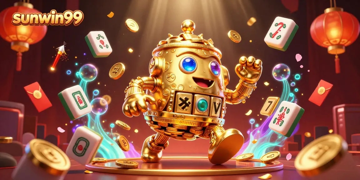 Experience slots excitement with sunwin99's golden golem and vibrant casino elements.