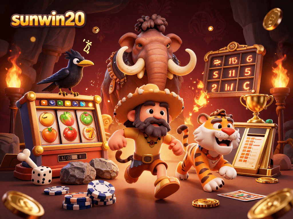 Experience the excitement of sunwin20 with a lively prehistoric casino scene packed with action and detail.