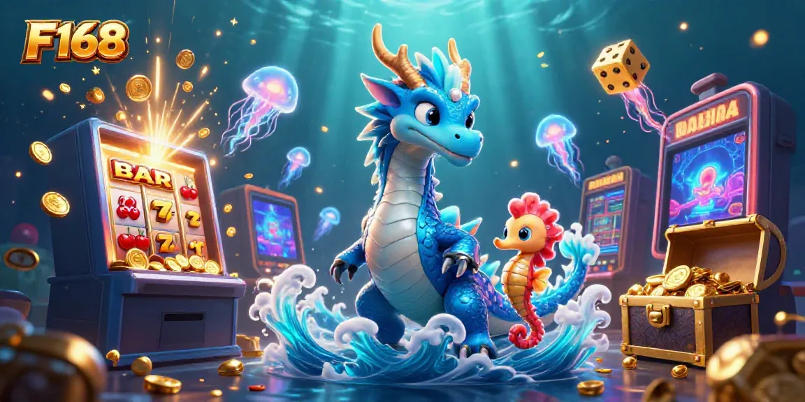 Experience thrilling online gambling with F168's captivating casino-themed scene featuring dragons and jackpots.