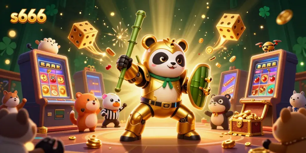 Experience thrilling gaming at s666 with a dynamic 3D illustration of vibrant gambling action.