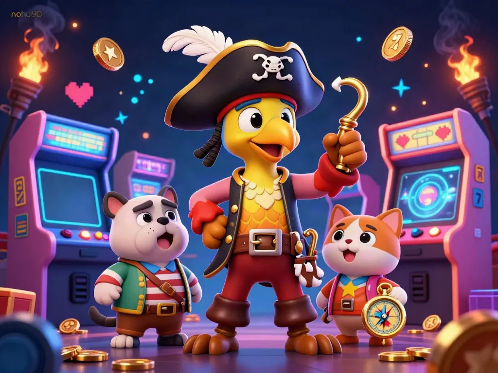 Engage with nohu90 as a pirate captain and companions navigate colorful casino games.