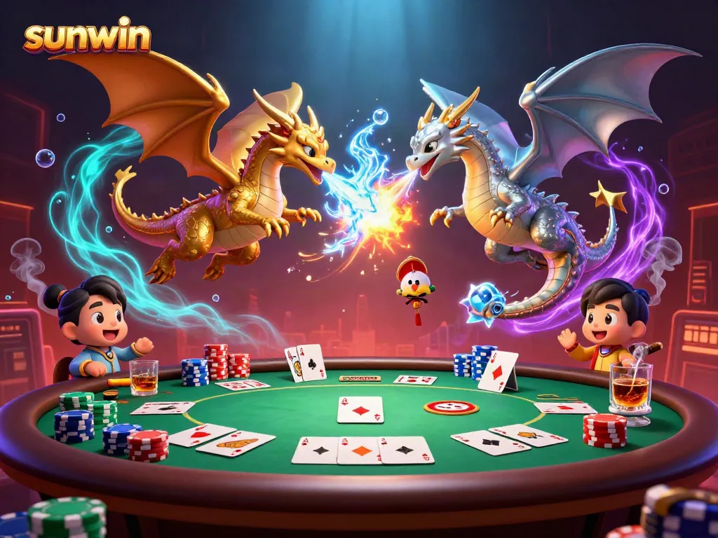 Engage in exciting gameplay as sunwin's dynamic dragons light the gaming table.
