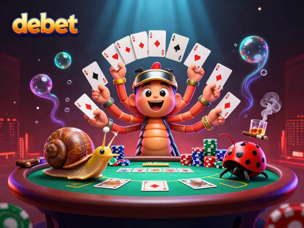 Experience the thrill of debet at a colorful poker table with unique characters and vibrant casino elements.