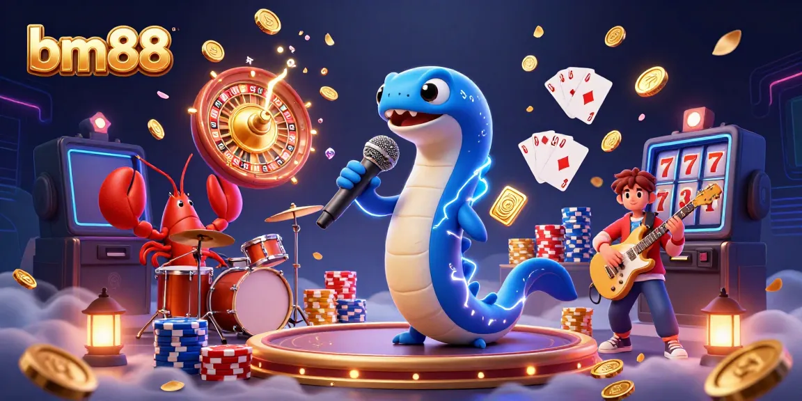 Experience the thrill of live gaming with bm88's vibrant underwater casino featuring an electric eel DJ.