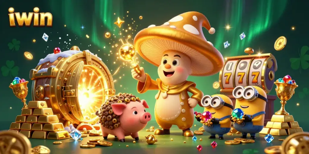 Experience the magic of iwin with vibrant 3D casino characters uncovering treasures and jackpots.