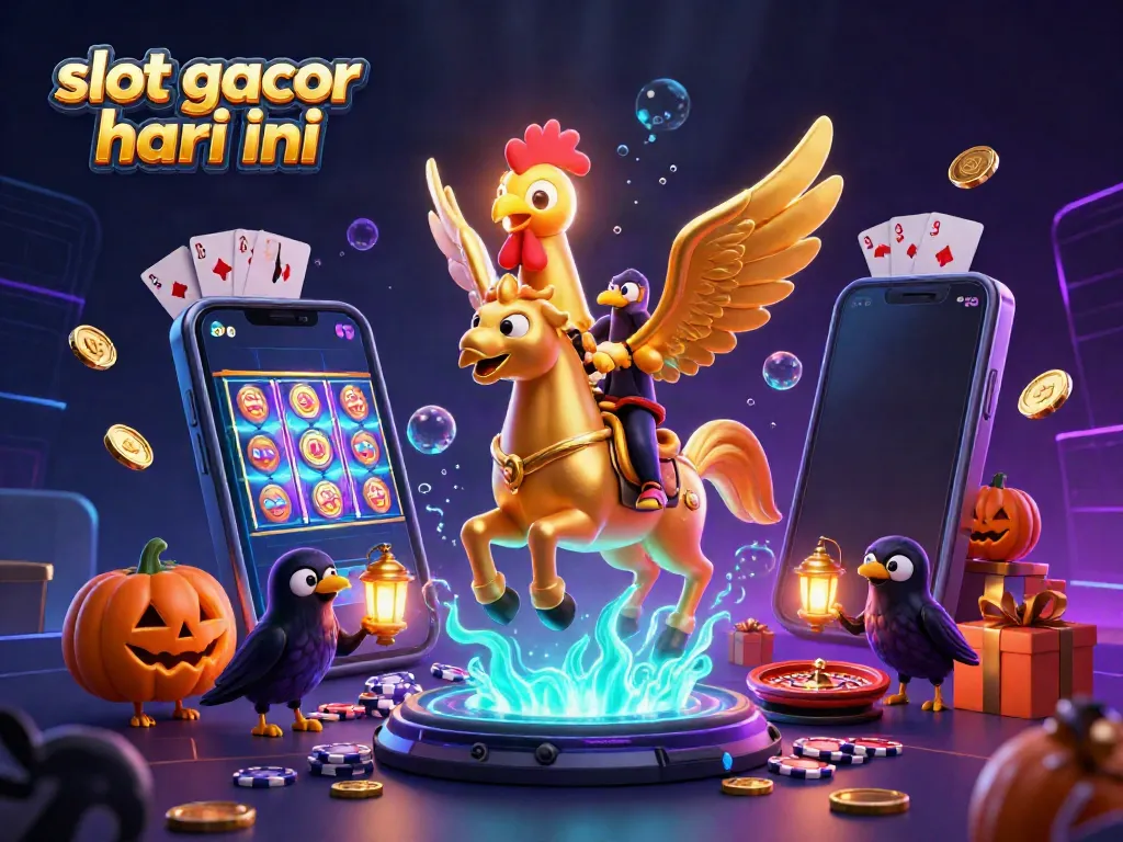 Experience the thrill of slot gacor hari ini with vibrant 3D illustration capturing excitement from a midnight casino.