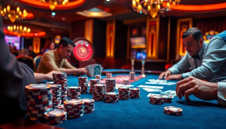 Experience the excitement of high-stakes poker at MV88 casino with vibrant chips and cards on the table.