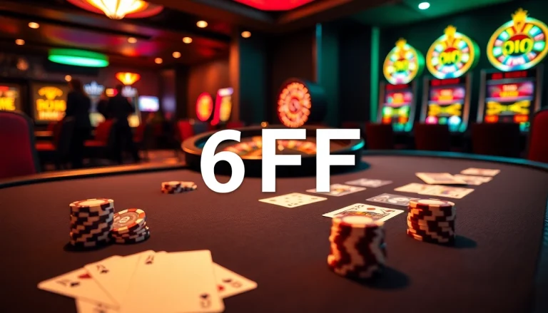 Experience thrilling gameplay at 6FF with vibrant slot machines and a professional poker table.