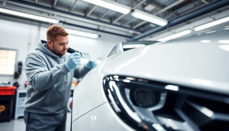 Apply PPF winter road salt protection to a car depicting professional automotive detailing.