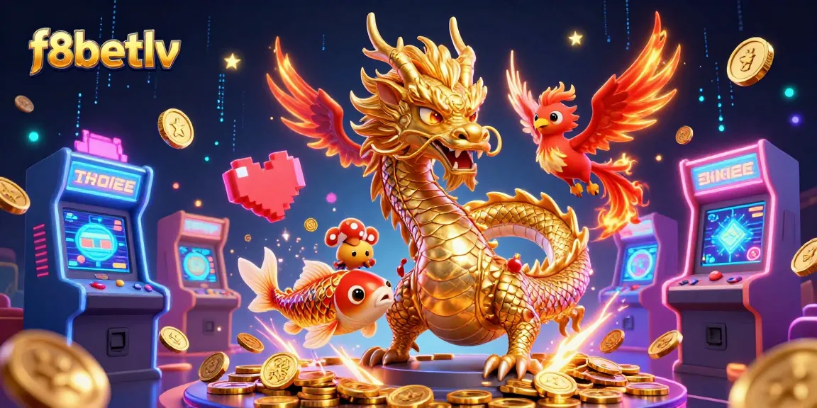 Engage with f8betlv and experience the thrill of gaming with a golden dragon and koi fish.