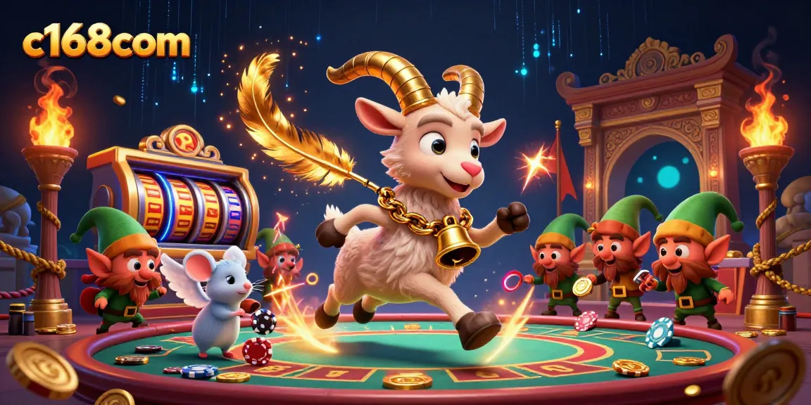 Experience thrilling gameplay at c168com with festive Krampus and playful casino characters in a rich, dynamic scene.