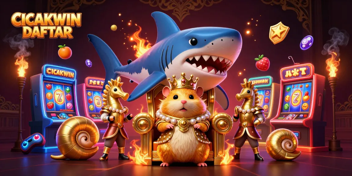 Experience the excitement of CICAKWIN DAFTAR with a vibrant 3D scene of a hamster king and slot games.