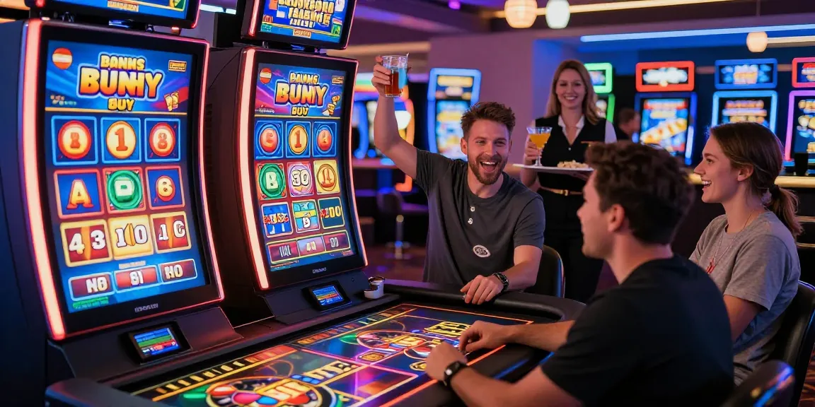Players engaging in bonus buy slots excitement at a lively casino.