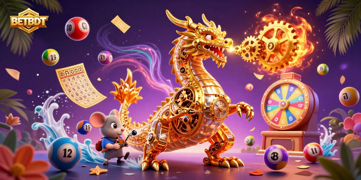 Immerse in BETBDT's vibrant gaming experience with golden dragon, lottery balls, and dazzling prizes.