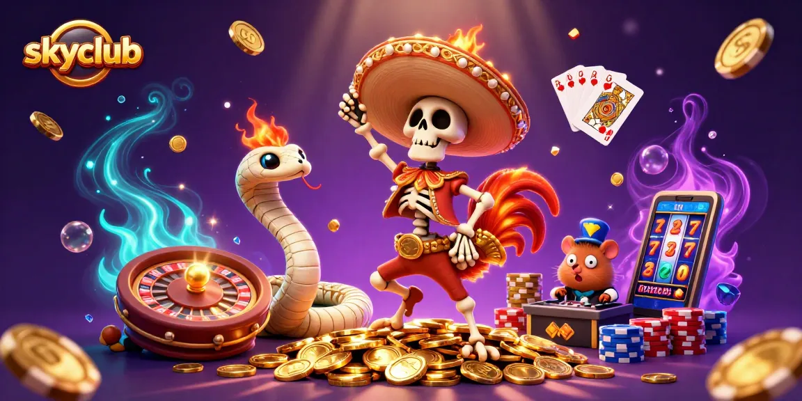 Experience the thrilling casino vibes at skyclub with vibrant 3D characters and gold coins!