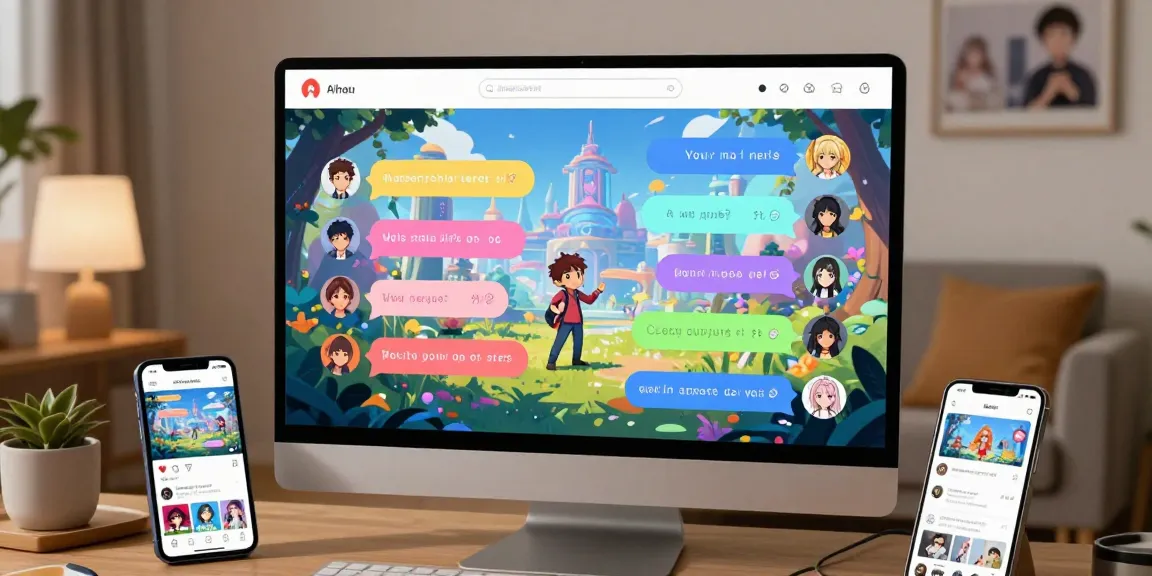 Dynamic scene of AI ecchi chat interface showcasing animated characters in a playful virtual conversation.