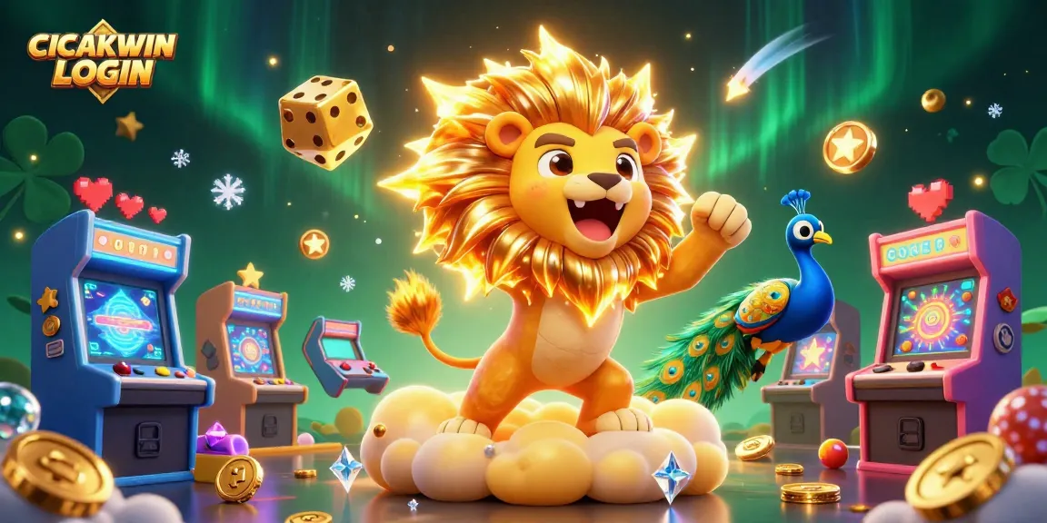 Engage in the thrilling CICAKWIN LOGIN experience with our vibrant casino environment featuring game machines and golden elements.