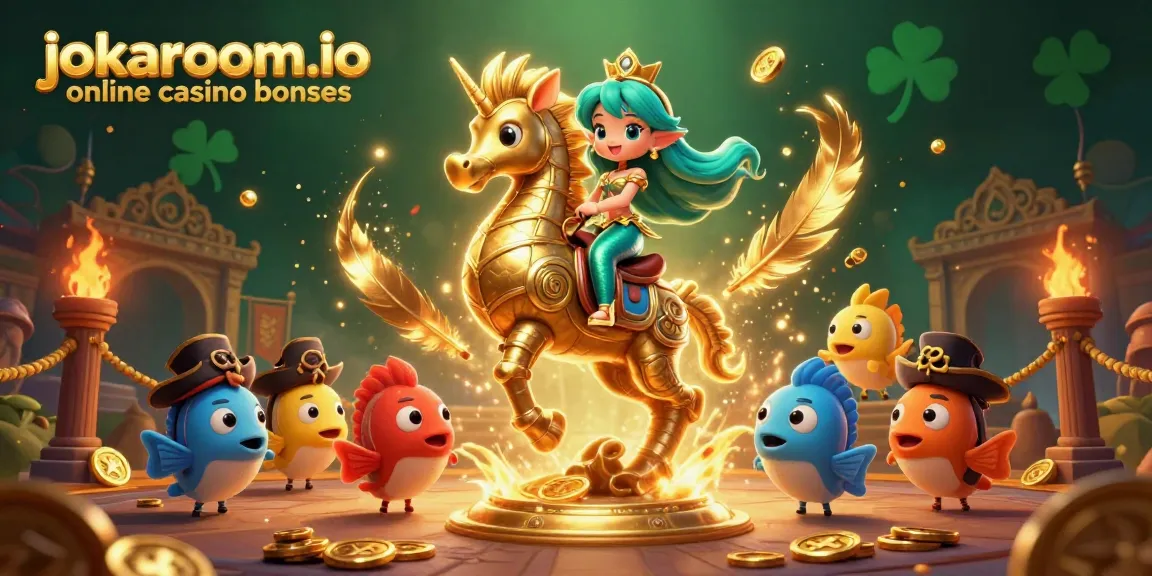 Engage with jokaroom.io online casino bonuses featuring a vibrant mermaid and seahorse amidst shimmering coins.
