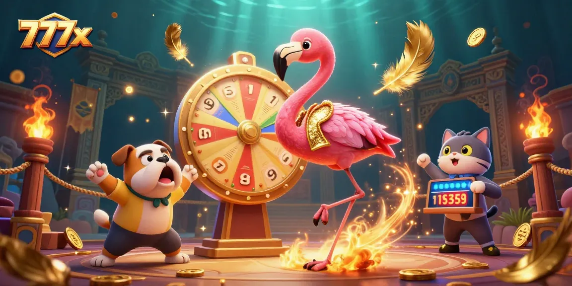 Experience the excitement of 777x with a vibrant 3D scene of a game show host and contestants.