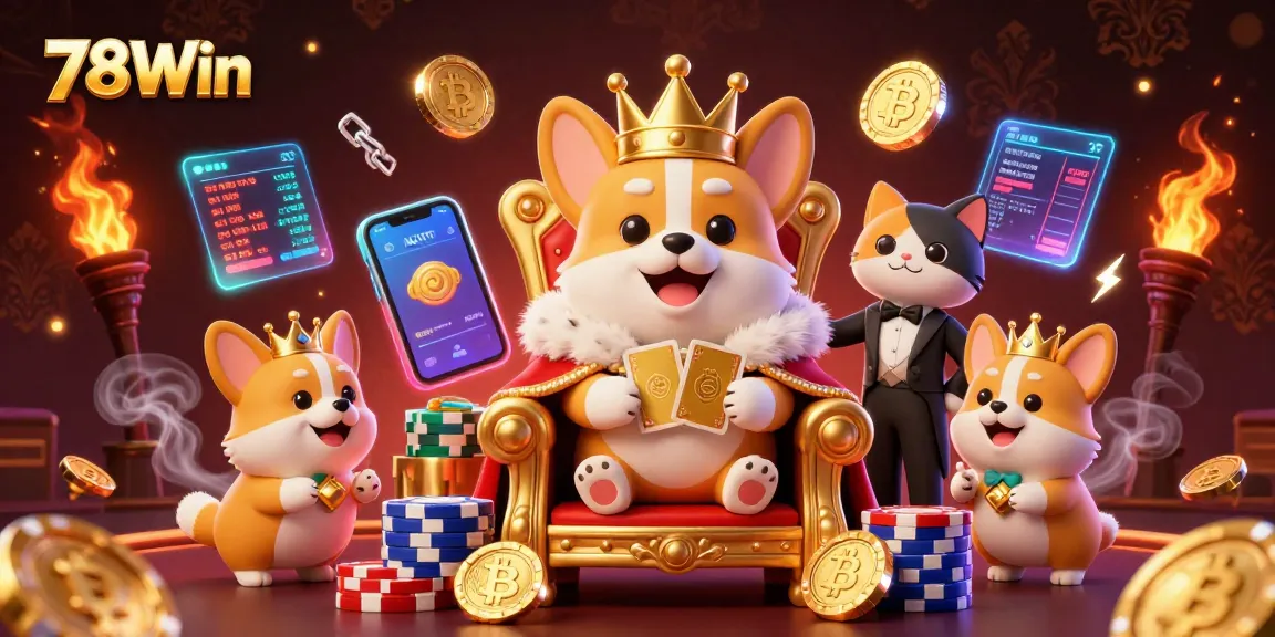 Experience the thrilling world of 78Win with vibrant slot machines and crypto elements illuminating a lively casino scene.