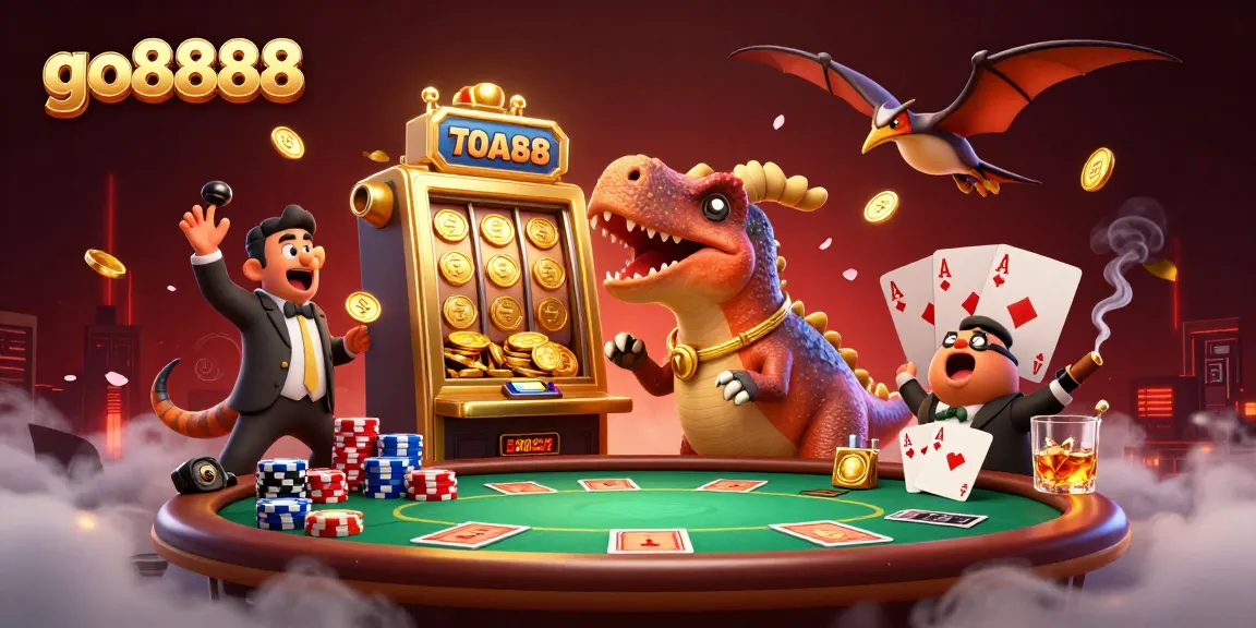 GO888 recreates excitement with a pachycephalosaurus and a slot machine, showcasing immense jackpot action.